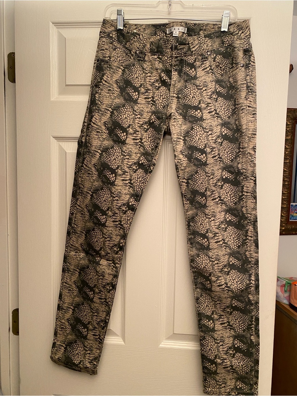 CAbi Snake-Print Trousers in Beige and Black